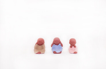 three toys of babies gesture feeling of  no seeing , hearing and speaking