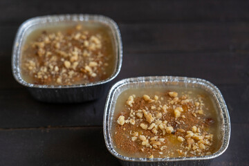 Ashura or noah's pudding; The dried fruits, legumes and cereals are made with wheat and sugar.