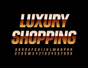 Vector elegant logo Luxury Shopping. premium chic Font. Gold Alphabet Letters and Numbers set