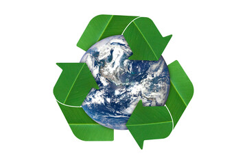 Environment concept. globes and recycle icon isolated on white background. Elements of this image...