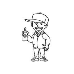 illustration of a monochrome cartoon avatar with spray can in hand.