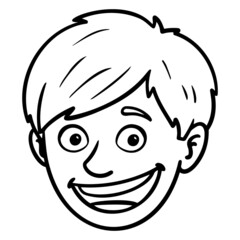 monochrome comic head of a boy who laughs. avatar, school boy.