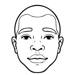 comic outline drawing of an african boy head. monochrome, avatar.