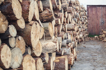 Folded wood for kindling. Wood for heat. Heating season