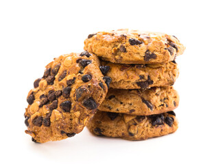 cookies with chocolate and hazelnuts on a white background