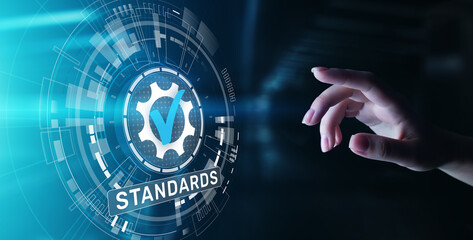 Standard. Quality control. ISO certification, assurance and guarantee. Internet business technology...