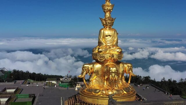 drone view of emei mountain jinding scenic