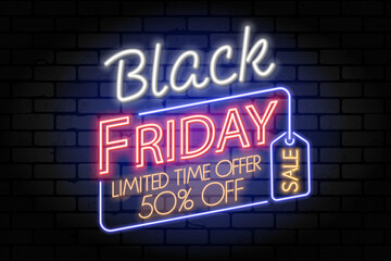 Obraz premium Black Friday Sale Neon Signboard