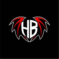 letter H B initial vector logo template with a minimalist dragon wing style