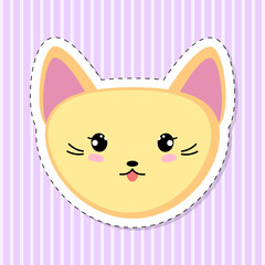 Cute cartoon kitten sticker. Cat's head in kawaii style. Vector illustration.