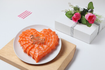 Salmon birthday gift box, white background