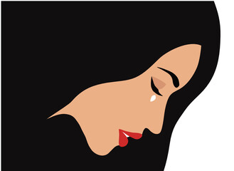 Beautiful woman crying  face isolated vector illustration. Sadness and depression, broken heart feeling concept