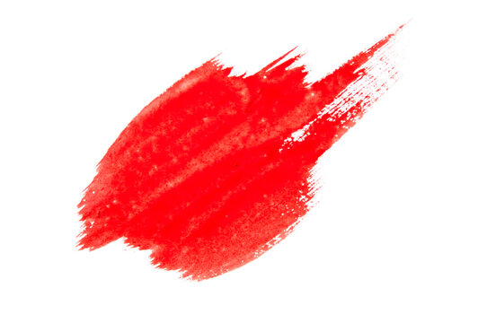 Red paint artistic dry brush stroke. Watercolor acrylic hand painted backdrop for print, web design and banners.