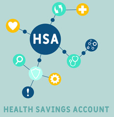 HSA - Health Savings Account 
acronym, medical concept background. Can be used for web and mobile UI/UX
Isolated vector illustration