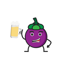 vector mascot mangosteen flat illustration icon