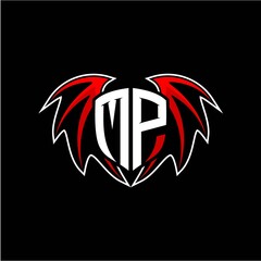 letter M P initial vector logo template with a minimalist dragon wing style