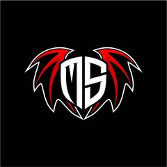 letter M S initial vector logo template with a minimalist dragon wing style