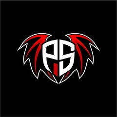 letter P S initial vector logo template with a minimalist dragon wing style