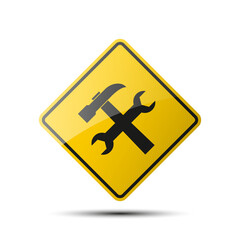 Obraz premium yellow diamond road sign with a black border and an image tool on white background. Illustration