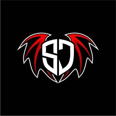 letter S J initial vector logo template with a minimalist dragon wing style