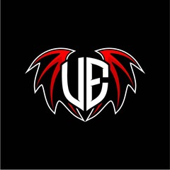 letter U E initial vector logo template with a minimalist dragon wing style