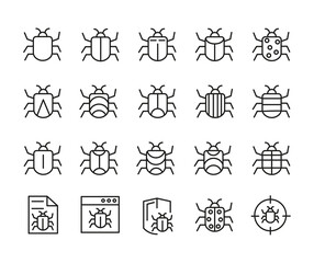 Set of Outline Vector Icons Related Bug, Insect. For App, UI, Web. Modern Style, Premium Quality.