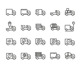 Set of Outline Vector Icons Related Truck, Delivery, Transportation. For App, UI, Web. Modern Style, Premium Quality.