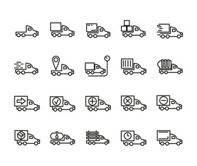 Set of Outline Vector Icons Related Truck, Delivery, Transportation. For App, UI, Web. Modern Style, Premium Quality.