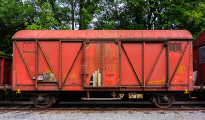 Fototapeta na wymiar Wreck of a cargo rail wagon 