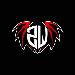 letter Z W initial vector logo template with a minimalist dragon wing style