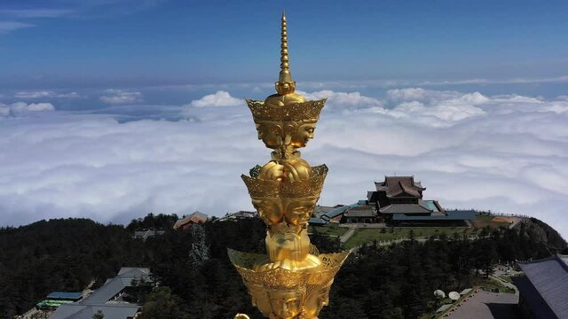 drone view of emei mountain jinding scenic