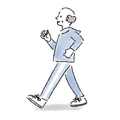 Obraz premium ウォーキング シニア 男性 水彩 手描き 