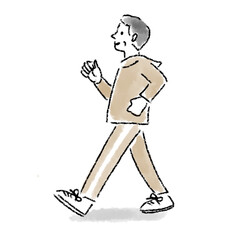 ウォーキング　男性　水彩　手描き
