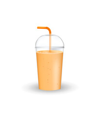 Orange smoothie in plastic glass. vector
