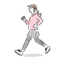 ランニング　女性　水彩　手描き
