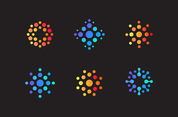 Set of abstract round logo of dots. Different shapes of coronavirus, vector icons. Logo concept for startup, business, innovate product, technology. Isolated modern signs