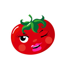 Sexy tomato, flirting and making eyes. Vector illustration in cartoon style. Isolated on a white background.  