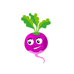 Radish, a funny root vegetable. Vector illustration in cartoon style. Isolated on a white background.