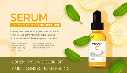 skincare ads. Vitamin c serum with fresh lemons