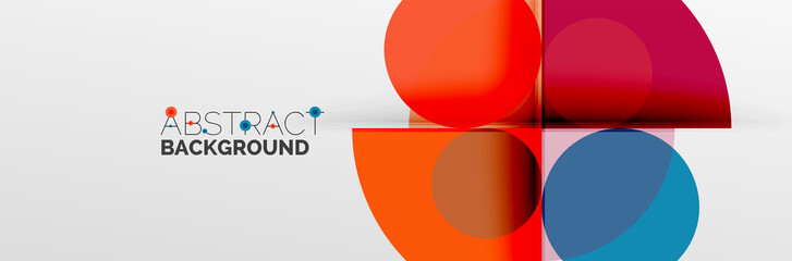 Bright color circles, abstract round shapes and triangles composition with shadow effects. Vector modern geometric design template