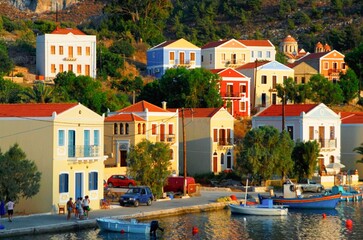 Fototapeta na wymiar View of houses in the main town of Kastellorizo, one of Dodecanese islands in southeastern Greece, July 18 2009.