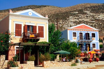 View of houses in the main town of Kastellorizo, one of Dodecanese islands in southeastern Greece, July 19 2009.