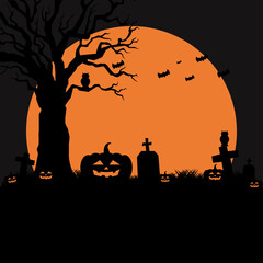 Halloween party. Holiday poster template background. Silhouette concept vector