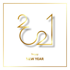 Linear golden icon happy new year 2021 with shadow.