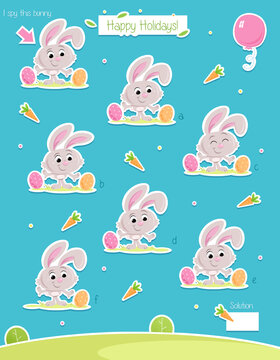 Little bunny and Easter eggs - Adorable spring theme game suitable for preschool and school children - Find the matching picture