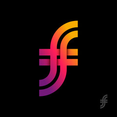 F and F letters. Double f monogram. Premium monogram consist of intertwined letters, isolated on a black background.