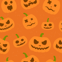 Halloween pattern or pumpkin isolated on orange background. Greeting card or wrapping paper. Halloween background