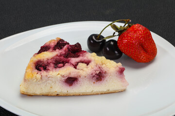 Cheesecake with cherry served strawberry