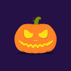 Halloween pumpkin on purple background. Halloween and decoration concept. Vector illustration