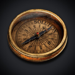 Vintage compass isolated on black background 3d